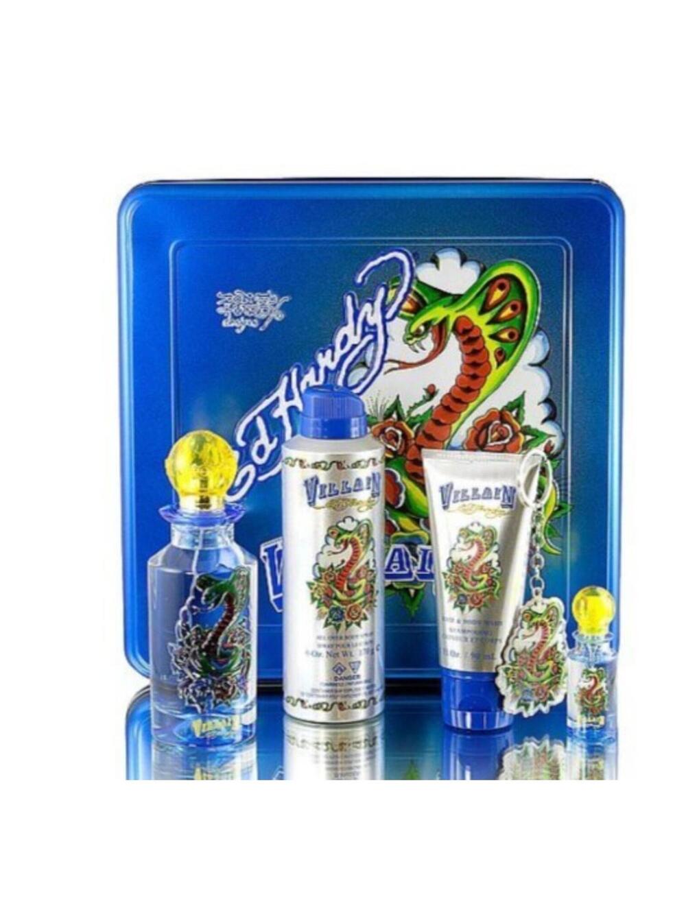 Ed Hardy VILLAIN for Men 5pc Gift Set - 4.2oz EDT Spray + Body Spray & More -